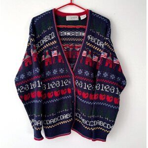 90s vintage novelty school teacher alphabet numbers print knit cardigan sweater